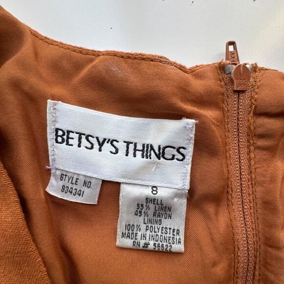 Betsys Things Vintage Embroidered Linen Blend Safari Animal Shift Dress size 8 - Picture 2 of 7